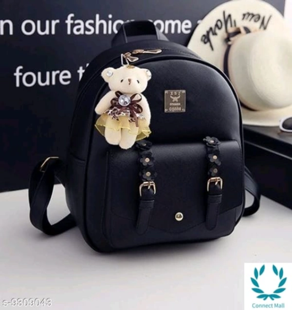  Leather Backpack Bag - Black